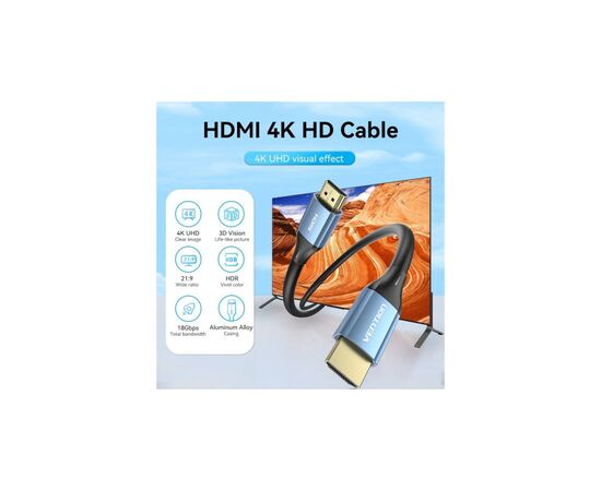 Кабель мультимедийный HDMI M to HDMI M 8.0m V2.0 4K60Hz aluminum alloy blue Vention (ALHSK), изображение 4