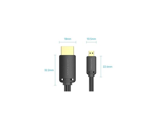 Кабель мультимедийный HDMI M to HDMI micro M 2.0m V2.0 4K60Hz 18Gbps black Vention (AGIBH), изображение 2