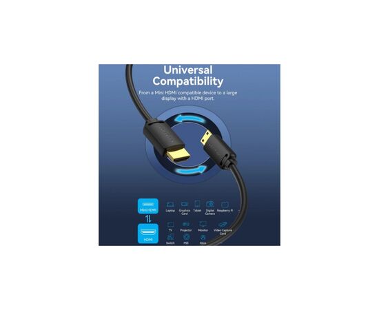 Кабель мультимедійний HDMI M to HDMI mini M 2.0m V2.0 4K60Hz 18Gbps HDR Dolby Vention (AGHBH), зображення 6
