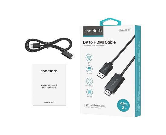 Кабель мультимедийный DisplayPort M to HDMI M 2.0m 4K60Hz Choetech (XDH01-BK), изображение 4