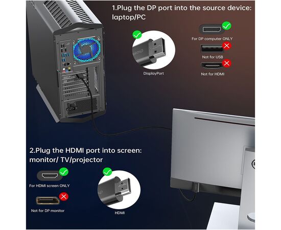 Кабель мультимедийный DisplayPort M to HDMI M 2.0m 4K60Hz Choetech (XDH01-BK), изображение 8