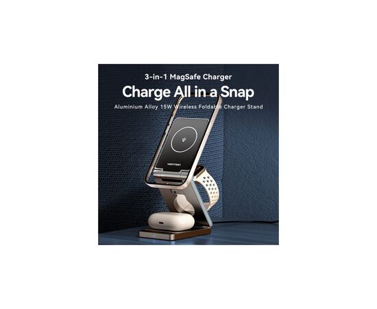 Зарядное устройство Vention Magnetic Wireless Charger 15W 3-in-1 gray (FGFH0), изображение 4