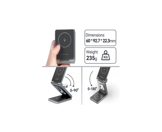 Зарядное устройство Vention Magnetic Wireless Charger 15W 3-in-1 gray (FGFH0), изображение 5