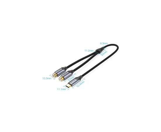 Кабель мультимедийный USB-C M to 2xRCA F 0.5m black Vention (BGVHD), изображение 2