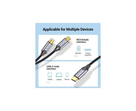 Кабель мультимедийный USB-C M to 2xRCA F 0.5m black Vention (BGVHD), изображение 3