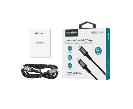 Дата кабель USB-C to USB-C 2.0m USB4 Gen 3 240W 8K Choetech (XCC-1042), изображение 3