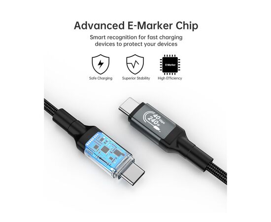 Дата кабель USB-C to USB-C 2.0m USB4 Gen 3 240W 8K Choetech (XCC-1042), изображение 4