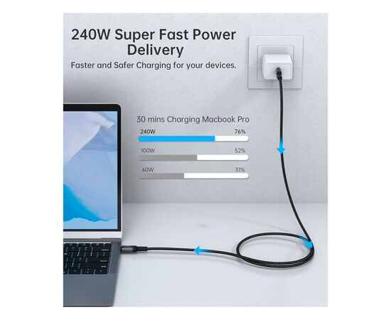 Дата кабель USB-C to USB-C 2.0m USB4 Gen 3 240W 8K Choetech (XCC-1042), изображение 6