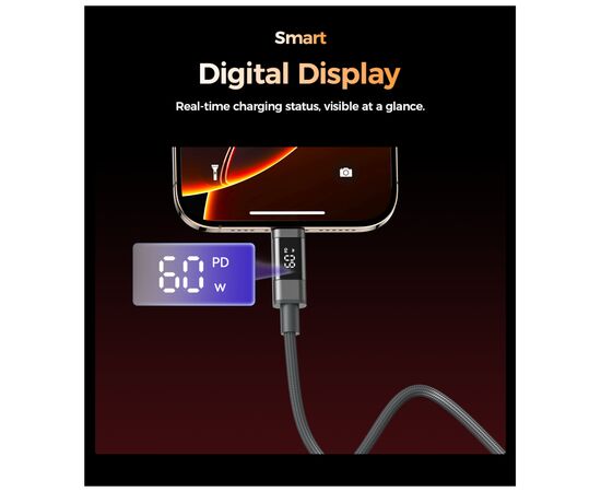 Дата кабель USB-C to USB-C 1.2m PD60W magnetic digital display nylon gray Choetech (XCC-1067-GY), изображение 4