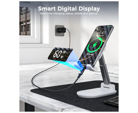 Дата кабель USB-C to USB-C 1.2m PD60W digital display nylon gray Choetech (XCC-1068-GY), изображение 5