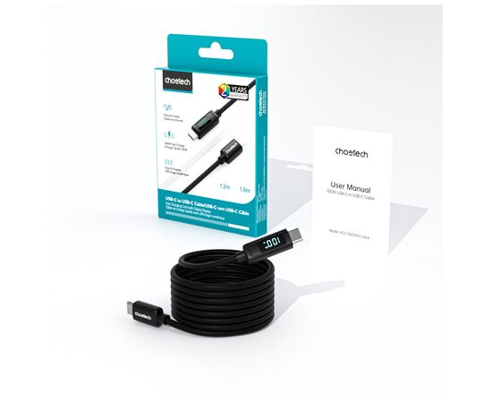 Дата кабель USB-C to USB-C 1.2m PD100W digital display silicone Choetech (XCC-1064), изображение 3