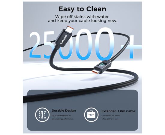 Дата кабель USB-C to USB-C 1.2m PD100W digital display silicone Choetech (XCC-1064), изображение 8
