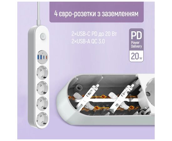 Мережевий фільтр живлення ColorWay CW-CHE44PDW, зображення 6