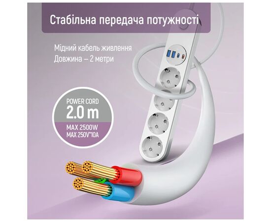 Мережевий фільтр живлення ColorWay CW-CHE44PDW, зображення 9