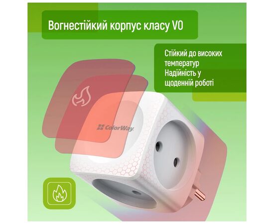 Мережевий розгалужувач ColorWay CW-CHE4W 4 розетки (CW-CHE4W), зображення 10