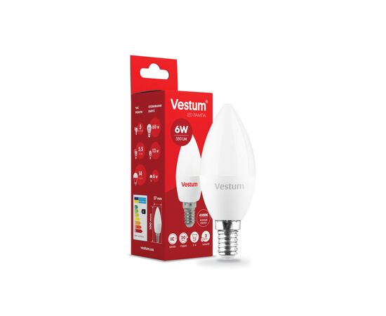 Лампочка Vestum C37 6W 4100K 220V E14 (1-VS-1303), изображение 2