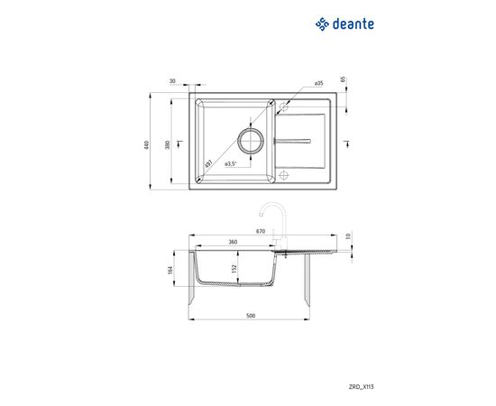 Мойка кухонная Deante Leda, мийка ZRD_S113 + зміш. BOC_S740, сірий металік (ZRDGS113), изображение 7