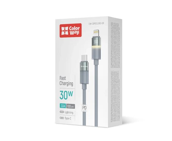 Дата кабель USB-C to Lightning 1.0m PD30W warm light gray ColorWay (CW-CBPDCL092-GR), изображение 5