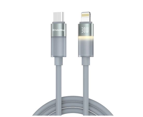 Дата кабель USB-C to Lightning 1.0m PD30W warm light gray ColorWay (CW-CBPDCL092-GR)