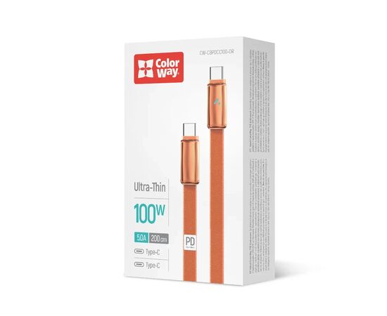 Дата кабель USB-C to USB-C 1.0m 5A 100W ultra-thin orange ColorWay (CW-CBPDCC100-OR), изображение 5
