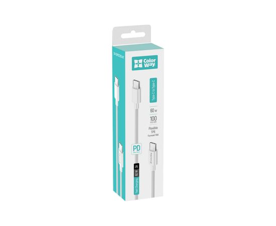 Дата кабель USB-C to USB-C 2.0m 5A 100W zinc alloy braided white ColorWay (CW-CBPDCC099-WT), изображение 7