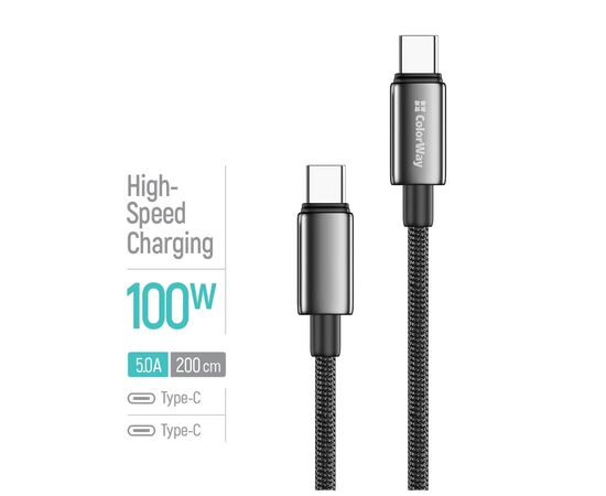 Дата кабель USB-C to USB-C 2.0m 5A 100W zinc alloy braided black ColorWay (CW-CBPDCC099-BK), изображение 4