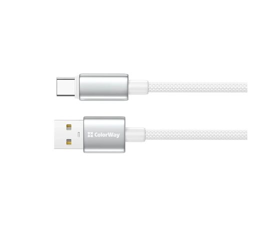 Дата кабель USB 2.0 AM to USB-C 1.0m 3A zinc alloy braided white ColorWay (CW-CBUC098-WT), изображение 3