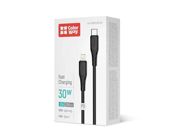 Дата кабель USB-C to Lightning 2.0m PD30W textured PVC black ColorWay (CW-CBPDCL095-BK), изображение 5