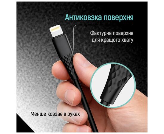 Дата кабель USB-C to Lightning 2.0m PD30W textured PVC black ColorWay (CW-CBPDCL095-BK), изображение 9