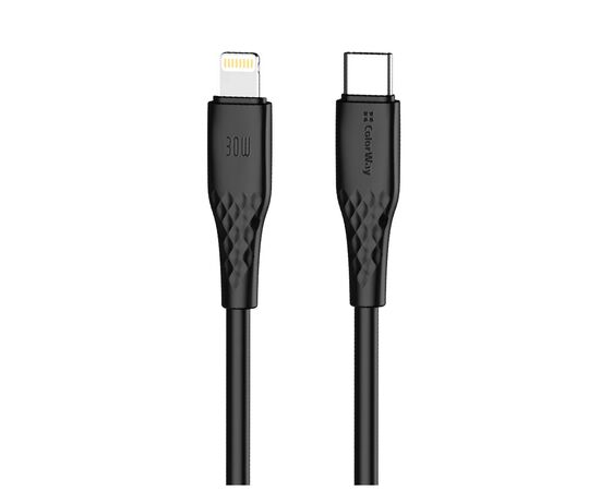 Дата кабель USB-C to Lightning 2.0m PD30W textured PVC black ColorWay (CW-CBPDCL095-BK)