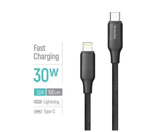 Дата кабель USB-C to Lightning 1.0m PD30W TPE embossed black ColorWay (CW-CBPDCL101-BK), изображение 4