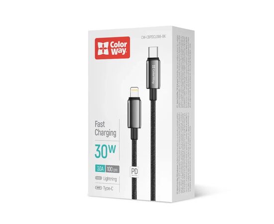 Дата кабель USB-C to Lightning 1.0m PD30W zinc alloy braided black ColorWay (CW-CBPDCL098-BK), изображение 5