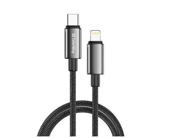 Дата кабель USB-C to Lightning 2.0m PD30W zinc alloy braided black ColorWay (CW-CBPDCL099-BK)