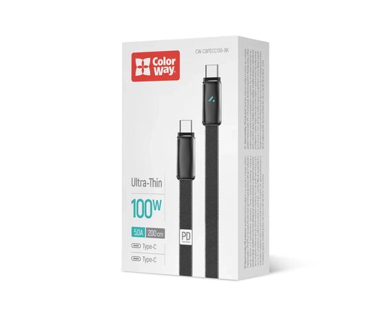Дата кабель USB-C to USB-C 1.0m 5A 100W ultra-thin black ColorWay (CW-CBPDCC100-BK), изображение 5