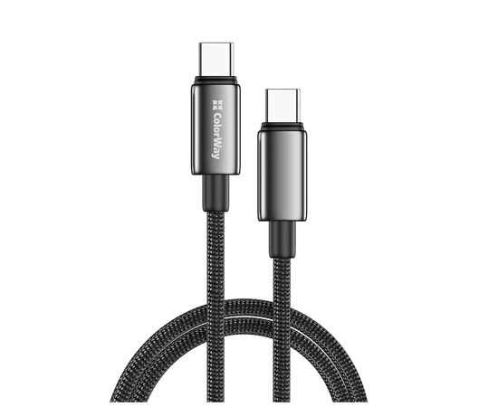 Дата кабель USB-C to USB-C 1.0m 5A 100W zinc alloy braided black ColorWay (CW-CBPDCC098-BK)