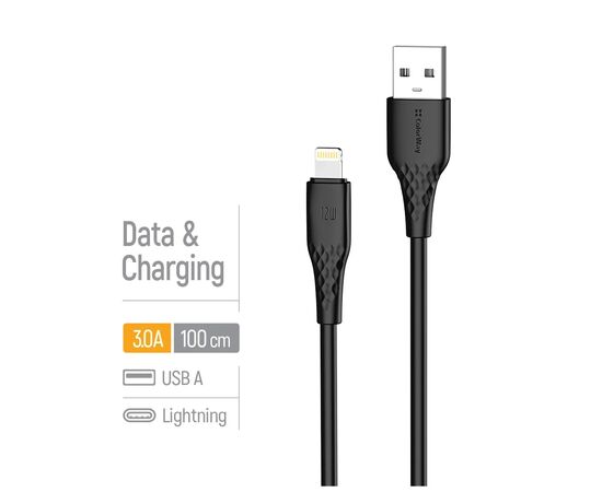Дата кабель USB 2.0 AM to Lightning 1.0m 3A textured PVC black ColorWay (CW-CBUL094-BK), изображение 4