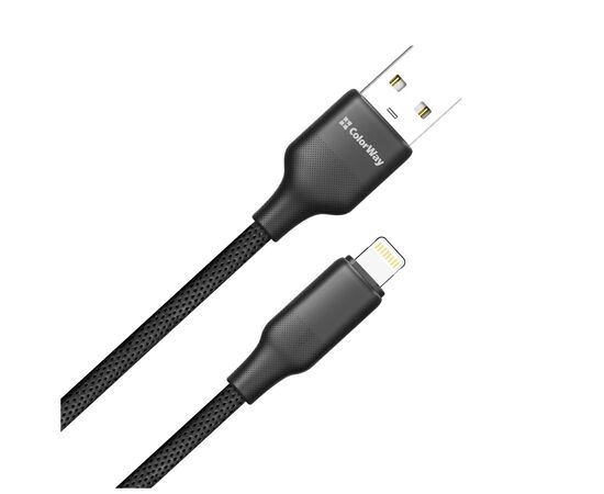 Дата кабель USB 2.0 AM to Lightning 1.0m 3A TPE embossed black ColorWay (CW-CBUL101-BK), изображение 2