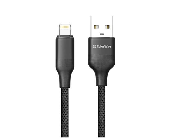Дата кабель USB 2.0 AM to Lightning 1.0m 3A TPE embossed black ColorWay (CW-CBUL101-BK), изображение 3