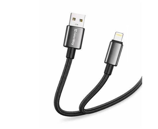 Дата кабель USB 2.0 AM to Lightning 1.0m 3A zinc alloy braided black ColorWay (CW-CBUL098-BK), изображение 2