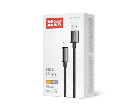 Дата кабель USB 2.0 AM to Lightning 1.0m 3A zinc alloy braided black ColorWay (CW-CBUL098-BK), изображение 5