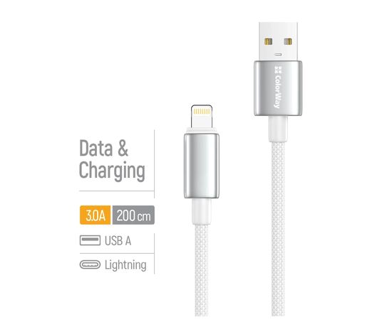 Дата кабель USB 2.0 AM to Lightning 2.0m 3A zinc alloy braided white ColorWay (CW-CBUL099-WT), изображение 4