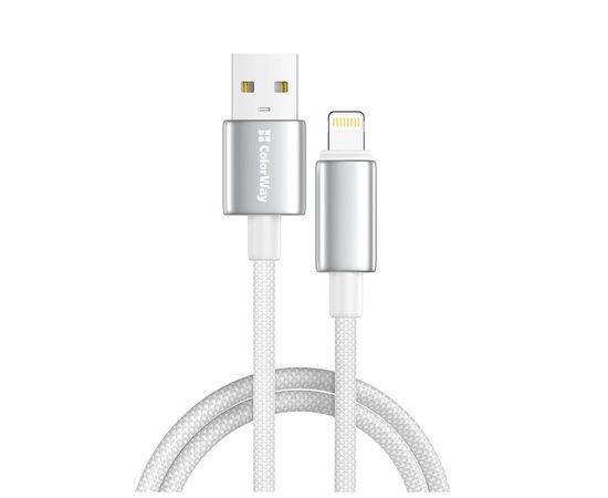 Дата кабель USB 2.0 AM to Lightning 2.0m 3A zinc alloy braided white ColorWay (CW-CBUL099-WT)