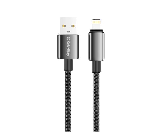 Дата кабель USB 2.0 AM to Lightning 2.0m 3A zinc alloy braided black ColorWay (CW-CBUL099-BK), изображение 3