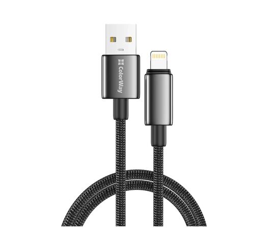 Дата кабель USB 2.0 AM to Lightning 2.0m 3A zinc alloy braided black ColorWay (CW-CBUL099-BK)