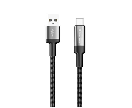 Дата кабель USB 2.0 AM to USB-C 1.0m 6A braided wire black ColorWay (CW-CBUC096-BK), изображение 3