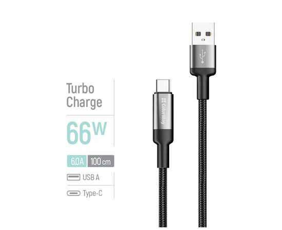 Дата кабель USB 2.0 AM to USB-C 1.0m 6A braided wire black ColorWay (CW-CBUC096-BK), изображение 4