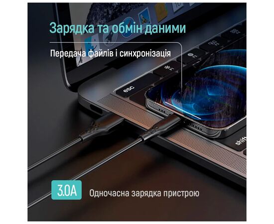 Дата кабель USB 2.0 AM to USB-C 1.0m 3A textured PVC black ColorWay (CW-CBUC094-BK), изображение 10