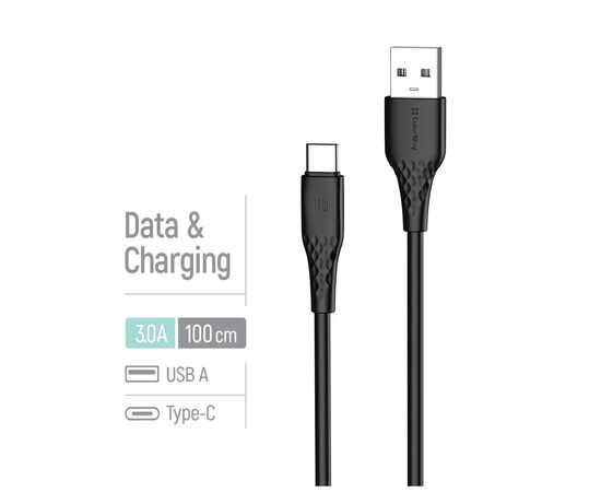 Дата кабель USB 2.0 AM to USB-C 1.0m 3A textured PVC black ColorWay (CW-CBUC094-BK), изображение 4