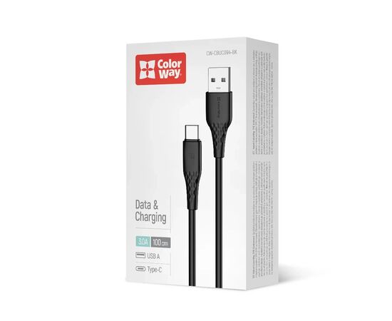 Дата кабель USB 2.0 AM to USB-C 1.0m 3A textured PVC black ColorWay (CW-CBUC094-BK), изображение 5
