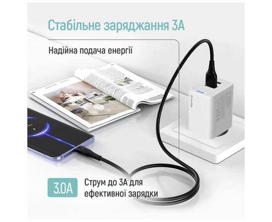 Дата кабель USB 2.0 AM to USB-C 1.0m 3A textured PVC black ColorWay (CW-CBUC094-BK), изображение 6